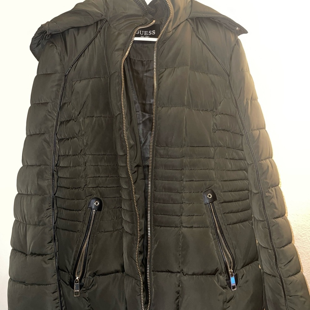 GUESS Black Quilted Jacket With Hood